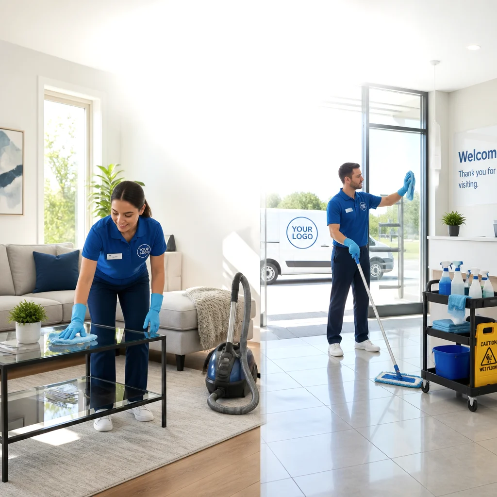 Equipo de limpieza profesional inspeccionando un local comercial